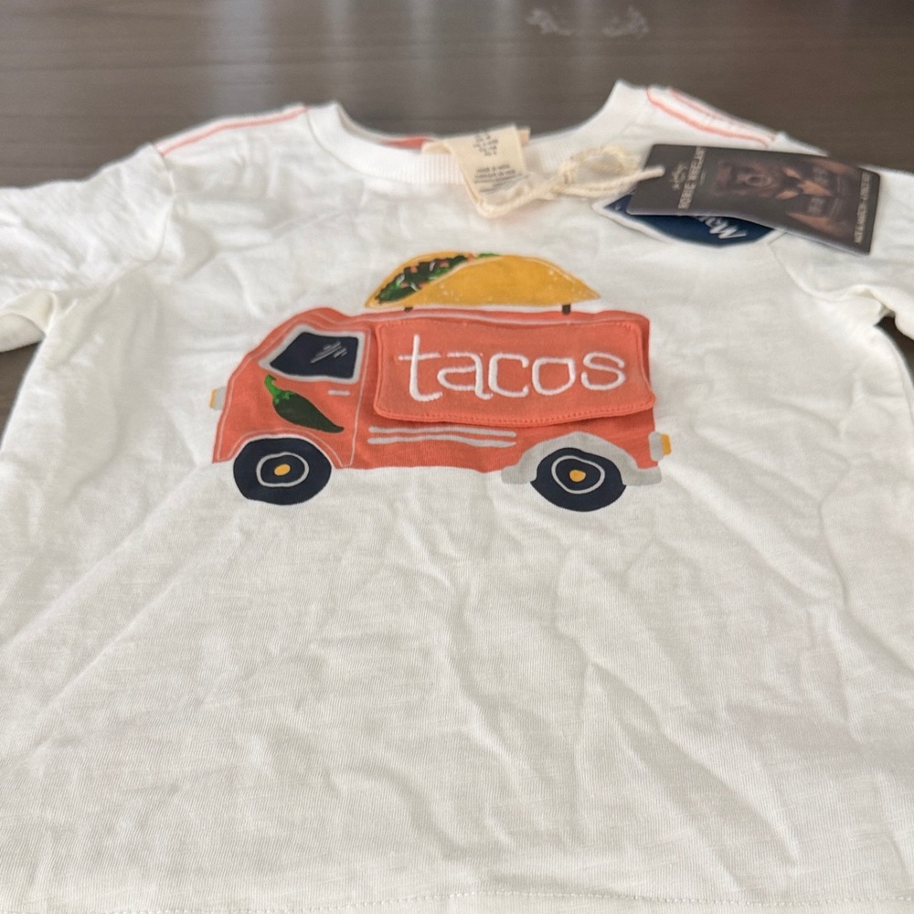 Kids White T-Shirt with Orange Taco Truck Graphic